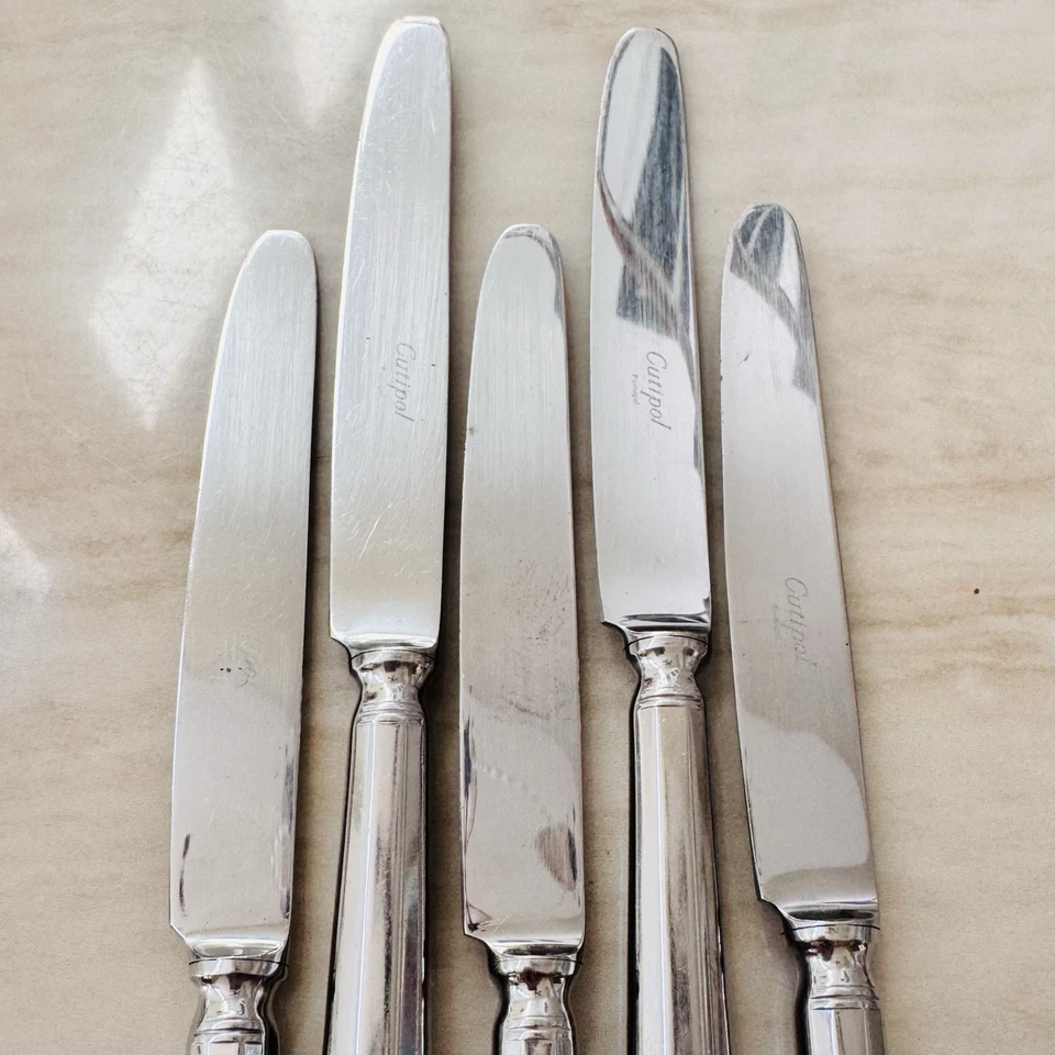 "Cuchillos de cena vintage Cutipol Portugal 9"" mango hueco acero inoxidable brillante 5 piezas" Foto 4 de 4