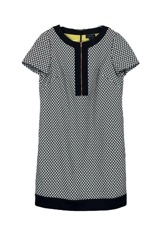 Vestido de Coquetel Tahari ASL Levine Estampa Geo Colorblock Zíper Preto Branco Tamanho 6 - Imagem 3 de 4