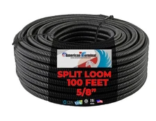 American Terminal 100 Ft 5/8" Split Wire Loom Conduit Polyethylene Tubing Black