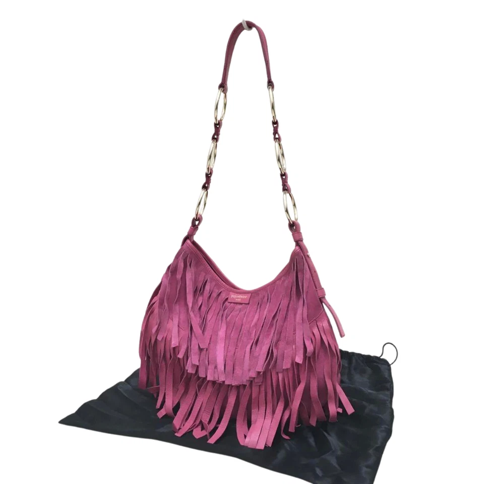 Bolso con flecos Yves Saint Laurent Boem con bolsa de almacenamiento gamuza rosa de Japón NNNc13 Foto 4 de 4