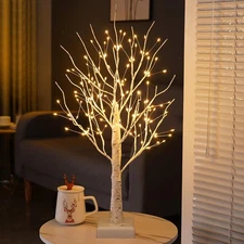 Lighted Trees for Indoor Decor with Timer, 144 LED 2FT White Light up Birch T...