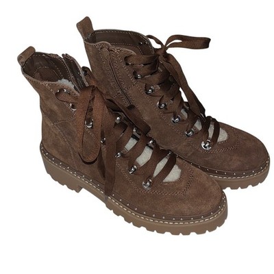 New Steve Madden Women's Brown Rainer Suede Leather Boots Sz 6.5 Lug Sole NWOT