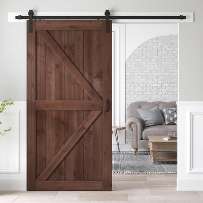 42x84 Inch Coffee Barn Door Slab with 7Ft Hardware Kit, DIY Assembly