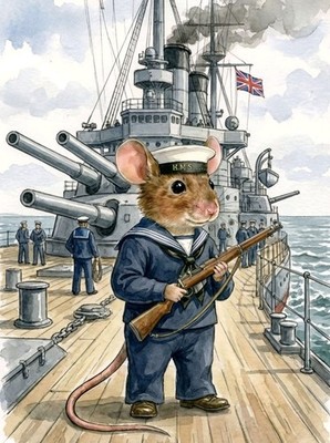 Cartoon Maus als Matrose auf dem Deck der HMS Lichfield 10x8 Druck 