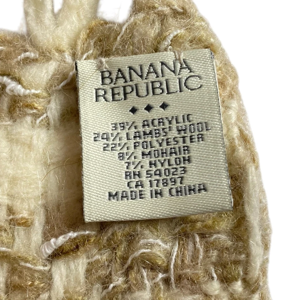 Vtg Banana Republic Tweed Scarf Beige Cream Lambswool Mohair Fringe Tassel Boho - Image 3 of 4