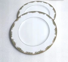10.5"Dinner Plates Gold Rimmed Sanyo China Chateau 3627 Set Of 2(SeeDescription)