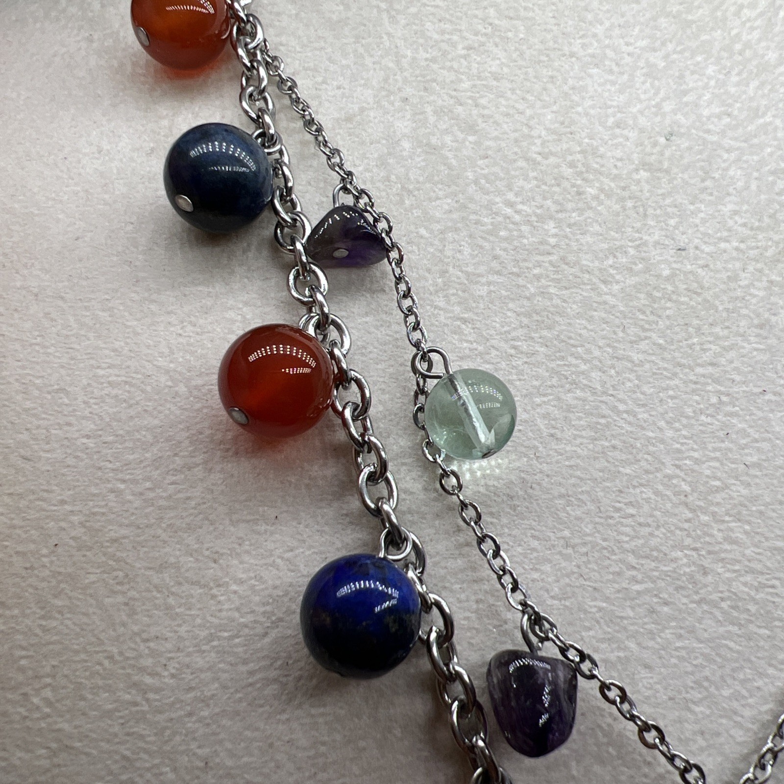 BEAUTIFUL SILVERTONE MULTI COLORED GEMSTONE 18” N… - image 3