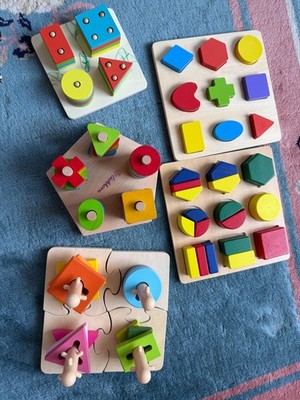 5 Holz-Motorikspiele   Hape, Eichhorn, Formenpuzzle & Stapelspiele