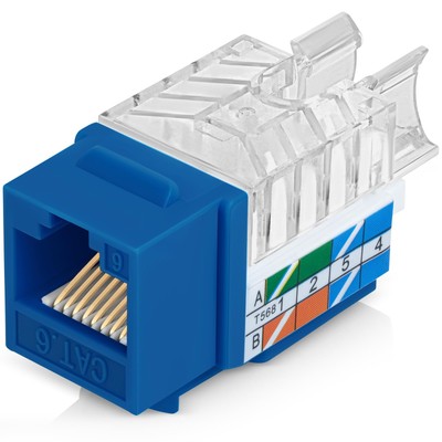 Everest 45° Angled RJ45 Cat6 Keystone Jacks 20-Pack in Blue - Slim Profile Fe...
