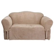 SureFit Home Décor Soft Suede Box Cushion Loveseat One Piece Slipcover, Relax...