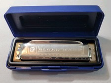 M Hohner Blues Harp Harmonica Key of G Germany with Hard Case Blue
