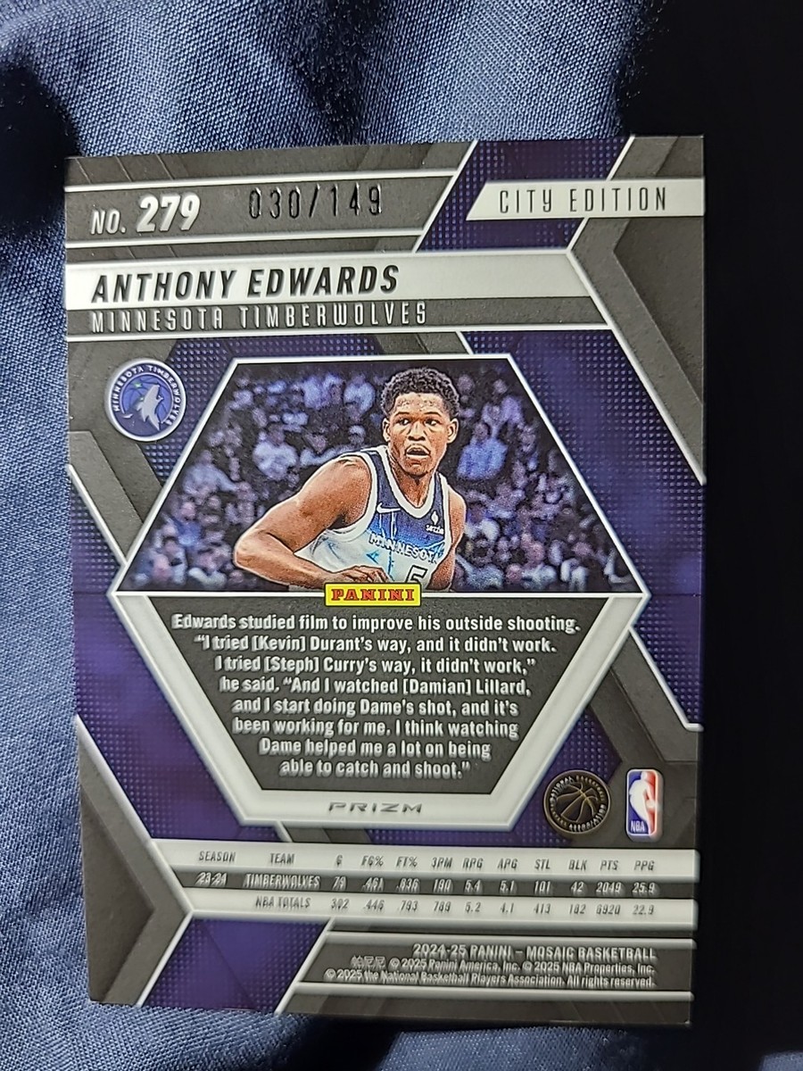 2024-25 Panini Mosaic - City Edition Anthony Edwards #279 2024-25 Panini Mosaic - City Edition Anthony Edwards #279