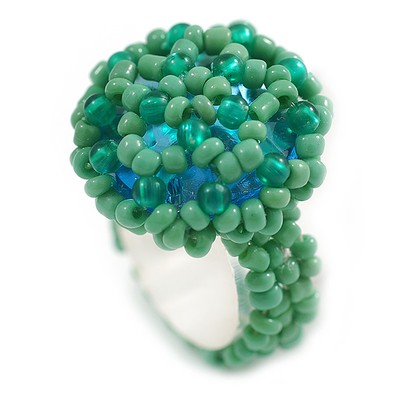 20mm D/Glass and Acrylic Bead Button-shaped Flex Ring (Apple Green) - Size M