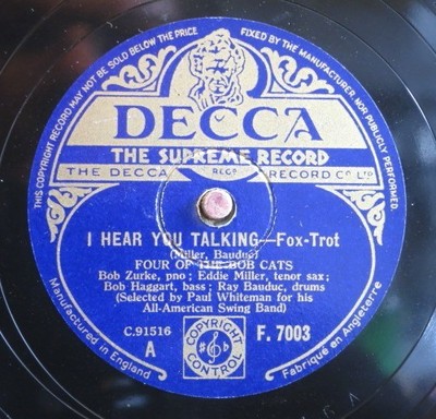 Four Of The Bob Cats 78 RPM / I Hear You Talking & Call Me A Taxi (1096-0725-AN)
