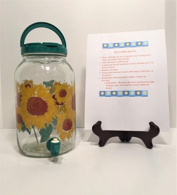 Vintage Sunflower Themed Suntea Gallon Jar w/Spigot & Pour Lid + Suntea Recipe