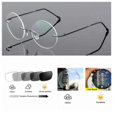 Bifocal Transition Photochromic Round Rimless Flexible Reading Glass +1.0 ~+3.0