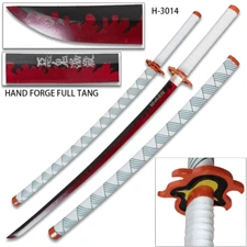 Full Tang Hand Made Demon Slayer - Kyojuro Rengoku Red Nichirin Sword Katana Met