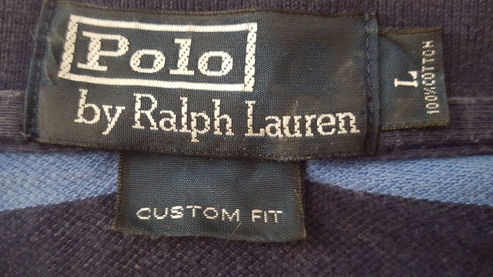 PONY Polo Ralph Lauren maglietta maglietta maniche corte blu navy a righe taglia L
