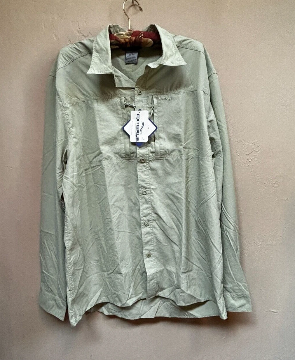 Exterus Outdoor Development UPF 30+ Men Long Sleeve Hiking Shirt Large Green New
