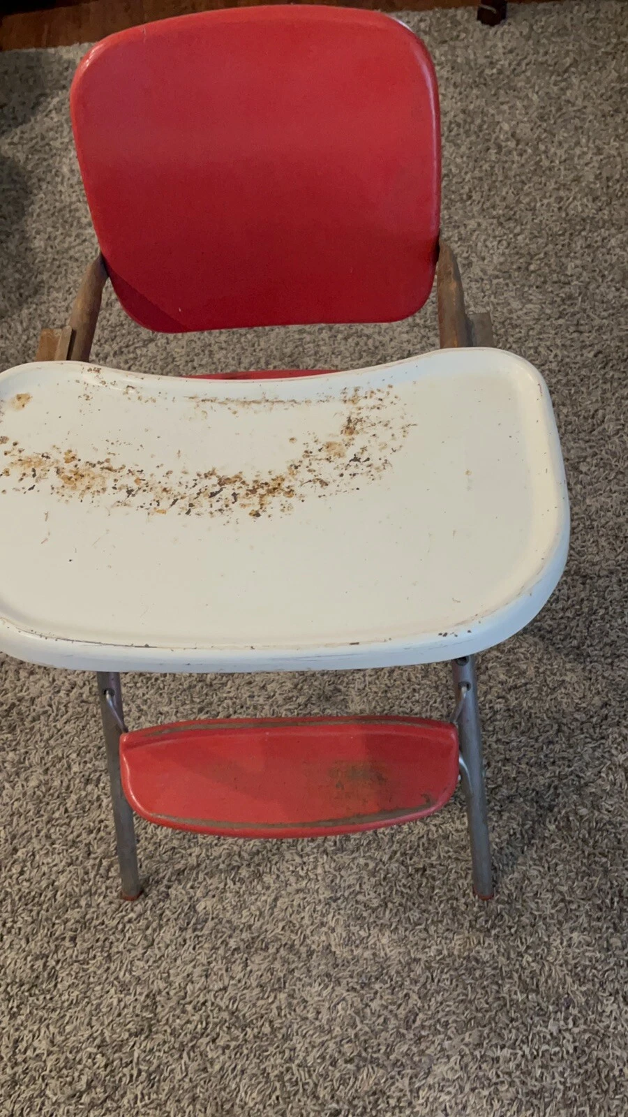 VTG Cosco High Chair Metal Tray Vinyl Seat Mid Century Modern Baby Retro Red