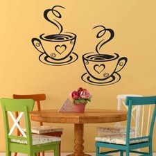 Dual Coffee Cup Pattern Sticker Wall Decals Home Art Decor