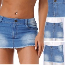 Womens Frayed Hem Mini Skirt Blue Zipper Fly Pockets Short Package hip Dress