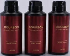 3X Bath and Body Works BOURBON Deodorant Deodorizing Body Spray for Men 3.7 OZ