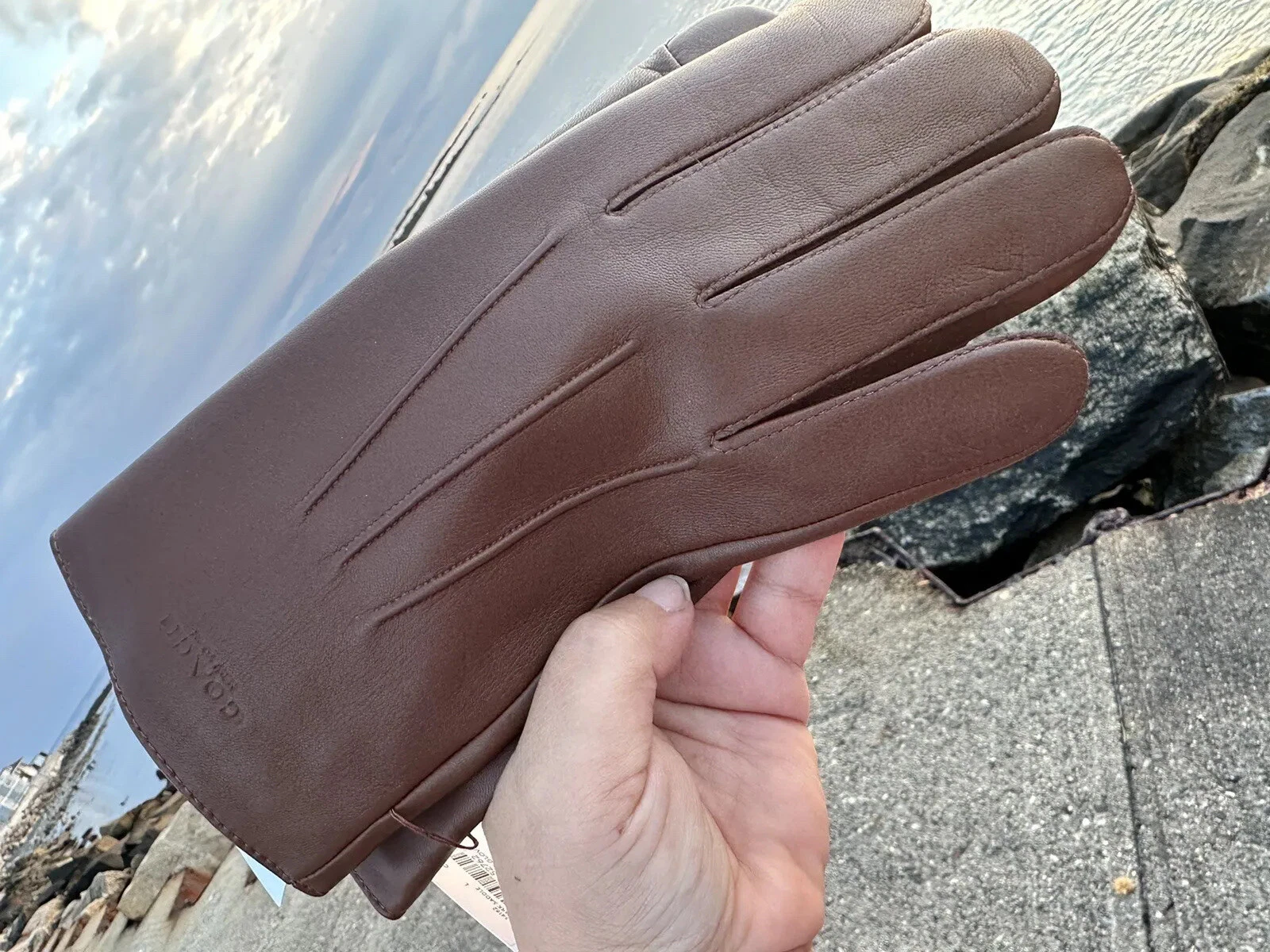 NEW L COACH gloves 54182 tech sheep leather dark saddle $130 mens classic soft