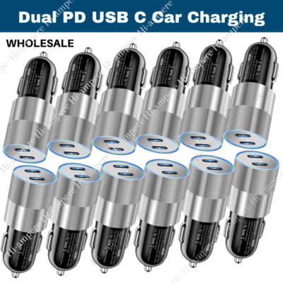 40W Car Fast Charger Adapter Dual Type C PD For iPhone 16 15 14 iPad Samsung Lot