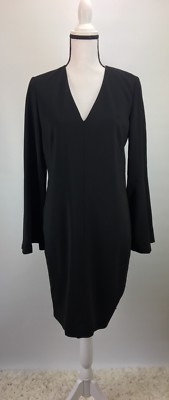 Classiques Entier Shift Dress Crepe Bell Sleeve Chic V-Neck Size 8 (H589)