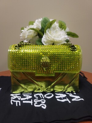 NEW KURT GEIGER Mini Kensington Leather Jewels Flap Crossbody Lime  Green