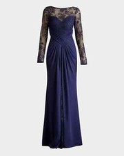 NEW, TADASHI SHOJI Ravina Embroidered Illusion Gown Size 12 EP279