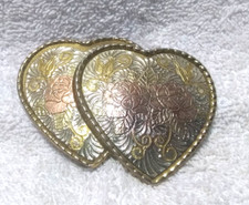 Double Gold Heart Pink Center Flowers USA Made Women Buckle Great Vintage Shape