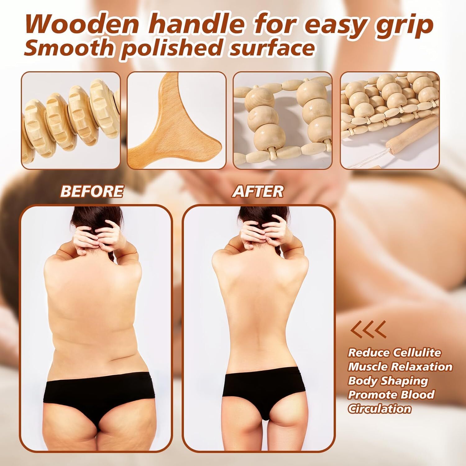Wood Therapy Tools for Body Shaping,8 in 1 Wood Therapy Massage Tools,Wooden,,