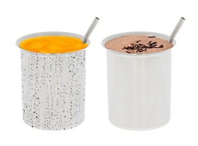 Edelstahl Trinkgläser Becher 2er Set mit Strohhalm Metallbecher 250ml