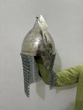 Sultan Saladin's Islamic helmet Historic Etched Silver Armor Helmet W/ chainmail