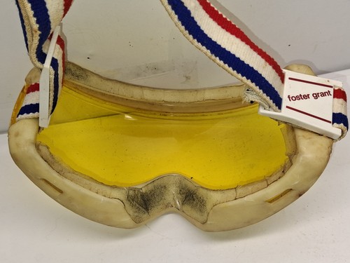 Vintage Foster Grant lente gialla sci google rosso bianco blu cinturino snowboard - Foto 6 di 13