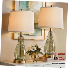 Glass Table Lamp Set of 2, Modern Table Lamps for Living Room Gold Green