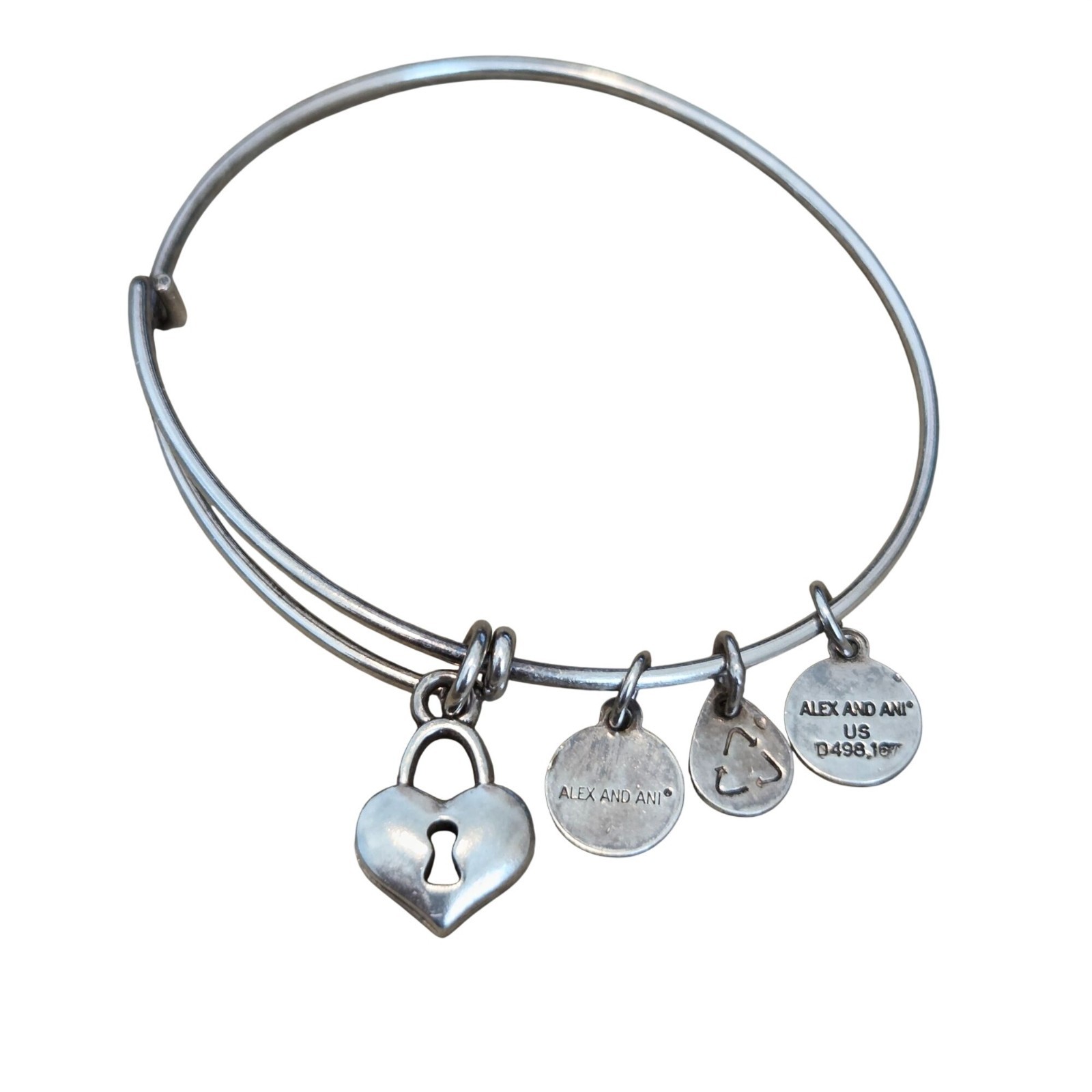 Alex & Ani Key To My Heart Lock Charm Silver Tone Adjustable Bangle Bracelet