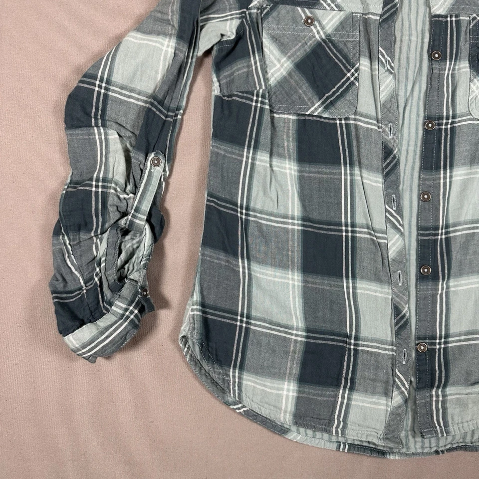 Camisa Columbia con botones a cuadros azul pequeña para mujer Foto 4 de 4