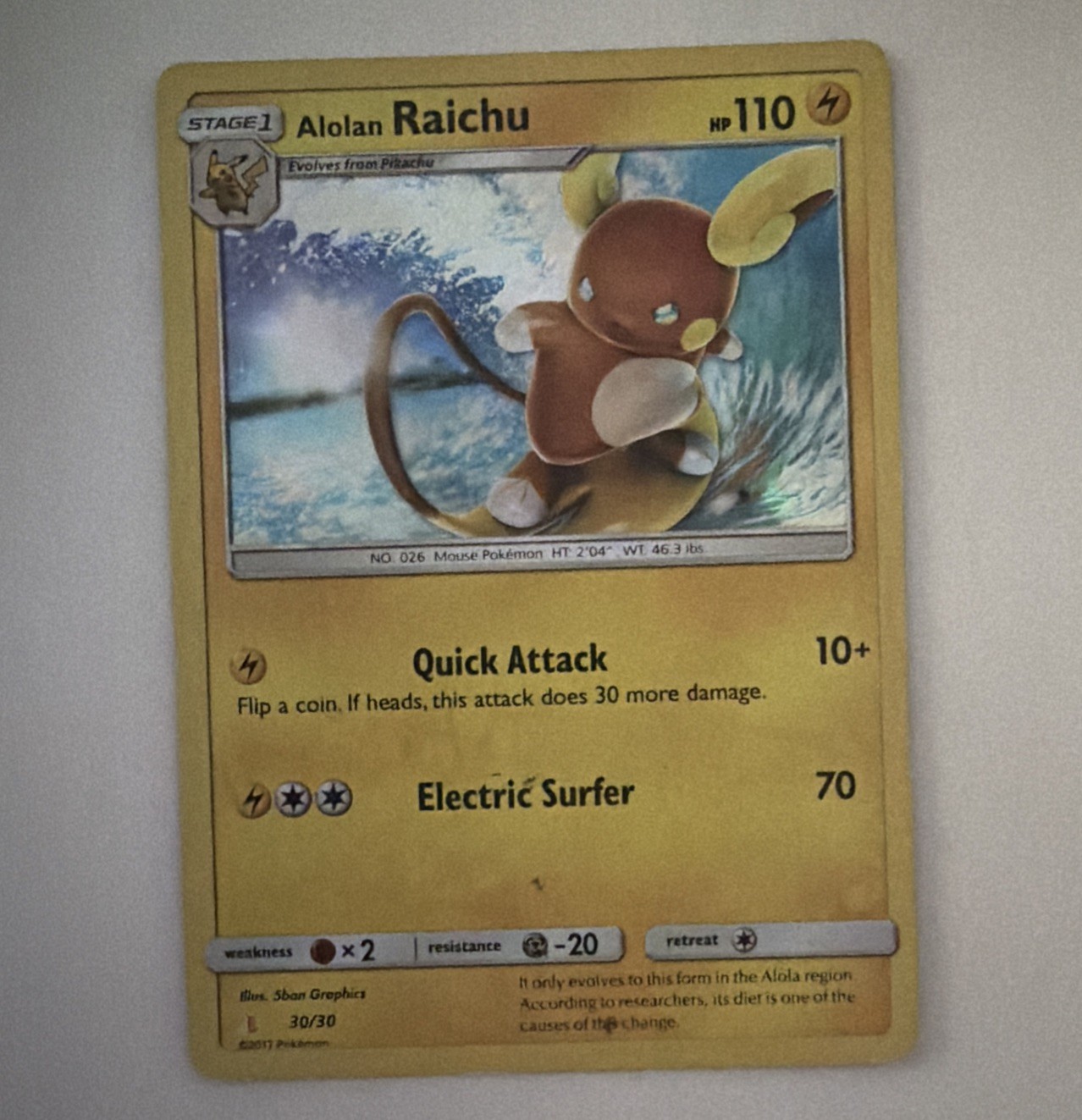 Alolan Raichu Holo Rare 17/30 Sun Moon  Trainer Kit Pokemon Card