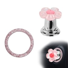 Pink Flower Car Start Button Cover, Bling Engine Stop Ring Sticker Cute Car