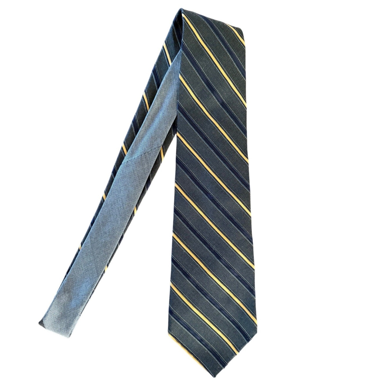 Vintage Tommy Hilfiger Blue Yellow and Gray Striped Silk Tie