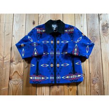 Vintage Pendleton Southwestern Wool Blanket Jacket with Leather Trim Mens Medium
