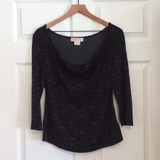 Michael Michael Kors Women Cowl Neck Top Black Grey Size LP Burnout Animal Print