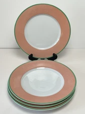 Limoges Philippe Deshoulieres 4 10” Dinner Plates Primrose Pink Green TrimFrance