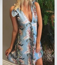 Zimmermann Winsome Floral print Linen Trapeze Dress 1 AU/UK 10 US 6 BNWT blue