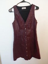Urban Outfitter Burgundy Faux Leather Snap Button Sleeveless Mini Dress Sz M Y2k