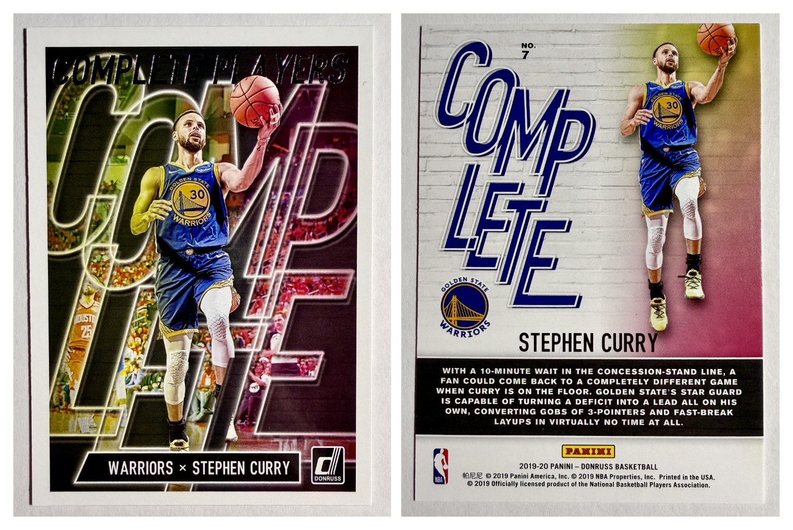 2019-20 Panini Donruss Stephen Curry Complete Players #7 Golden State Warriors 