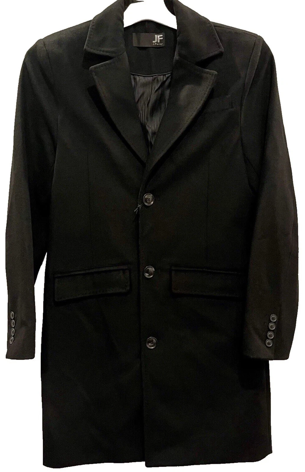 NWT JF J.Ferrar Mens Topcoat Medium Black Wool $220 Retail Quick Shipping